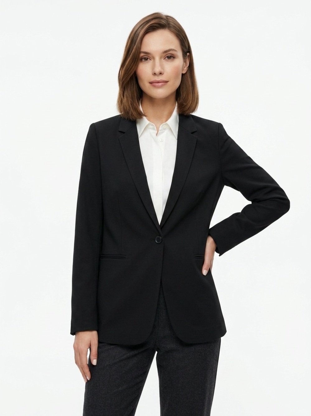 6397 Perfect Blazer Single Button Virgin Wool Blend Black L